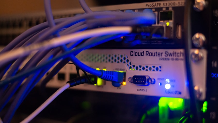 Network cables patched into a switch